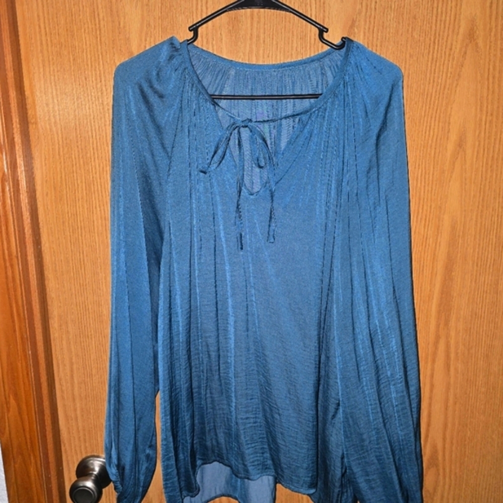 LAMISSCHE Womens Deep V Neck Blouse Lantern Long Sleeve Chiffon Shirt